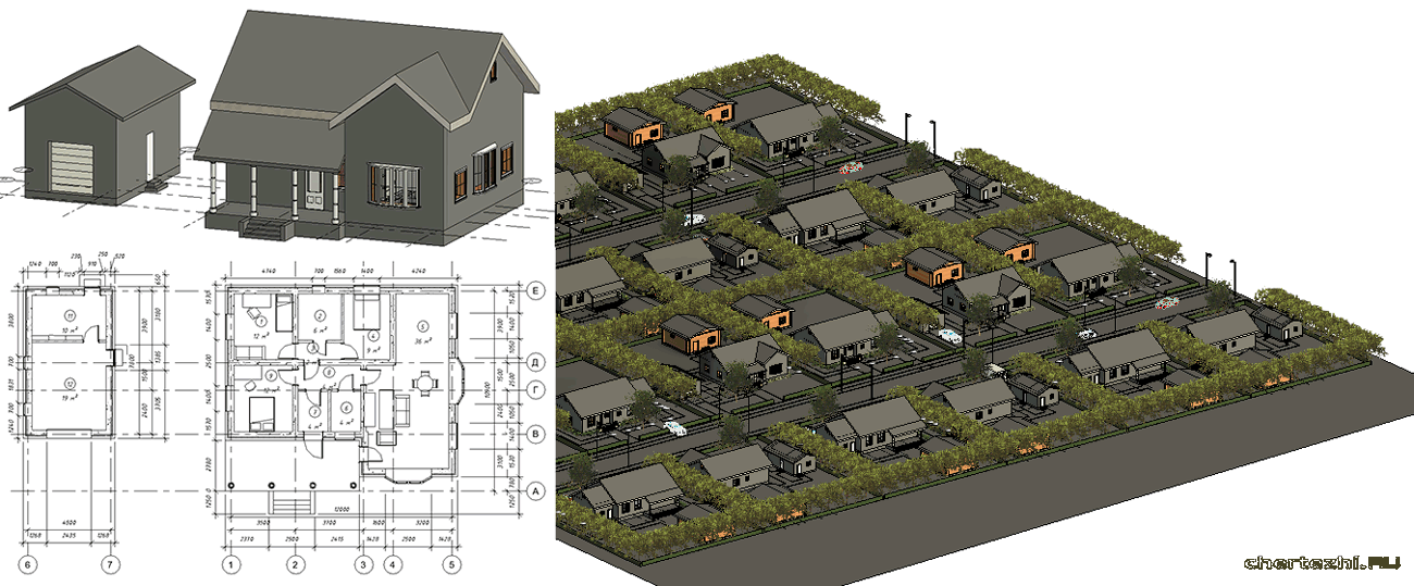 Генплан поселка в американском стиле + Жилой дом с гаражом