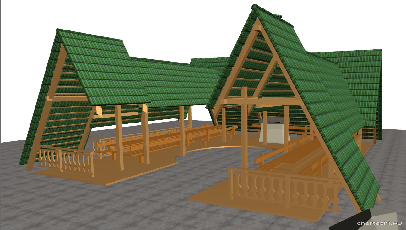 Беседка с мангалом и танцплощадкой 10,645 х 12,914 м