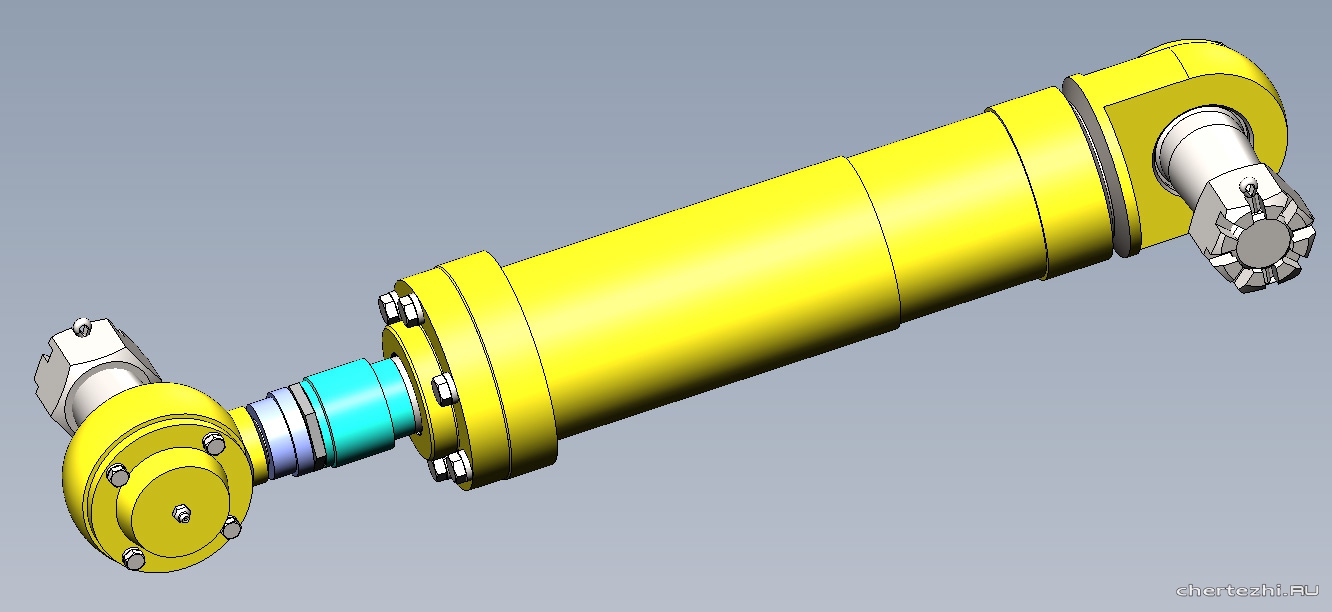 Гидроцилиндр двухстороннего действия с одинарным штоком
