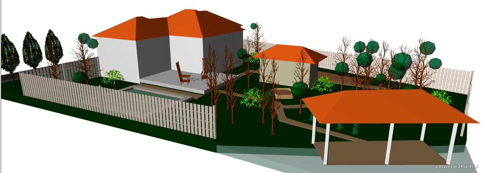 Ландшафт дачного участка с жилым домом на одну семью